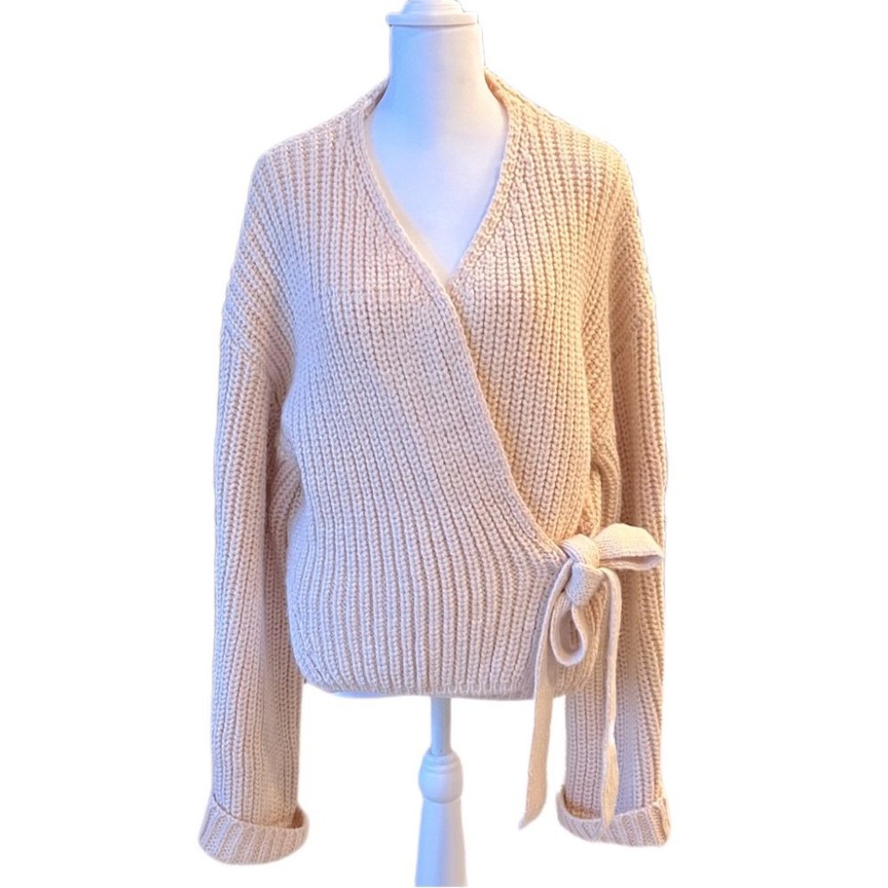 Zara Crossover Cardigan Sweater NWOT w/Tie Detail Blush Pink Small Blogg… - Picture 3 of 15